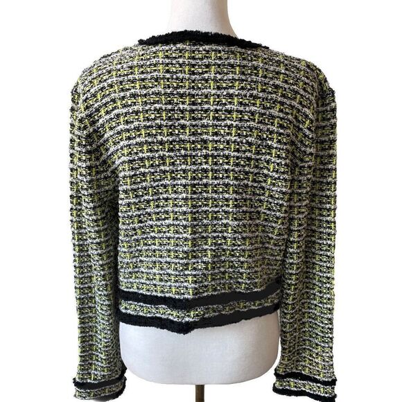 New $350 Alice + Olivia Tyler  Tweed Crop Jacket Textured Cardigan Size Large - Picture 9 of 9